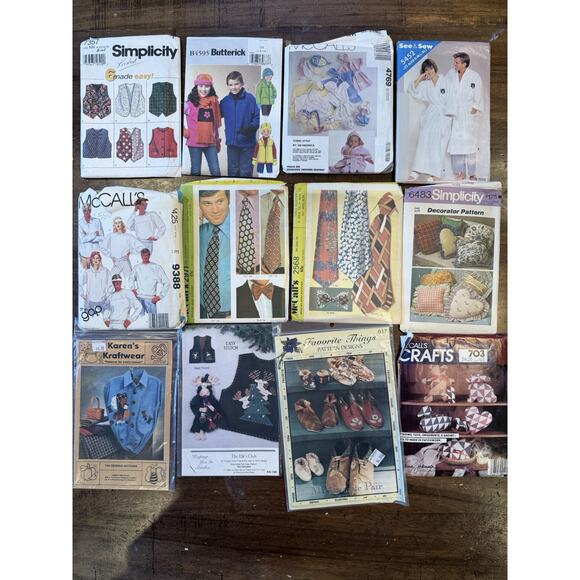 12 Sewing Patterns 1990-2000s Simplicity McCalls Tie Robe mens Kids‎ UNCUT - Picture 1 of 5
